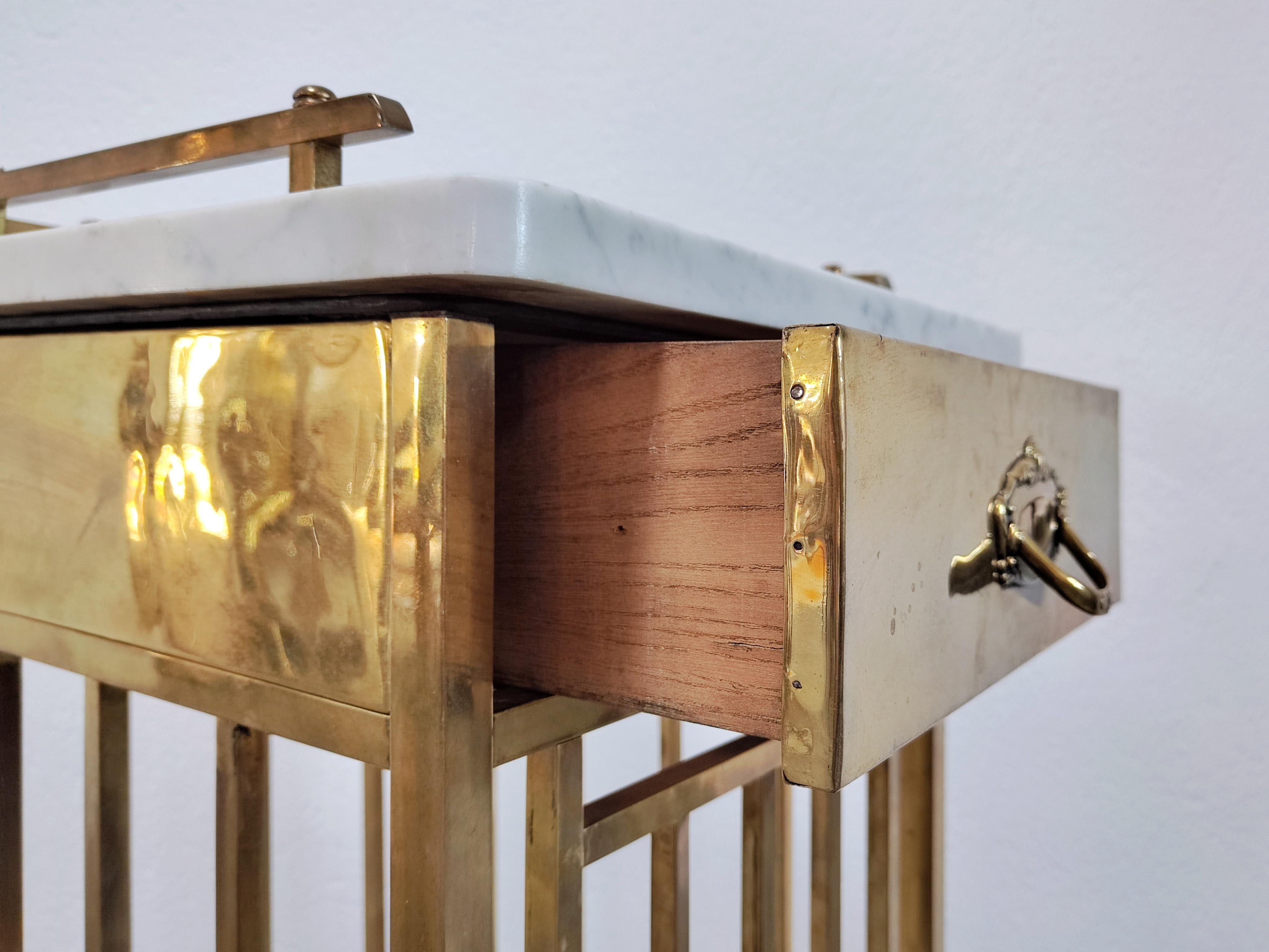 Art Deco / Viennese Secession Nightstand in Brass and Marble, Austria, 1900s 5