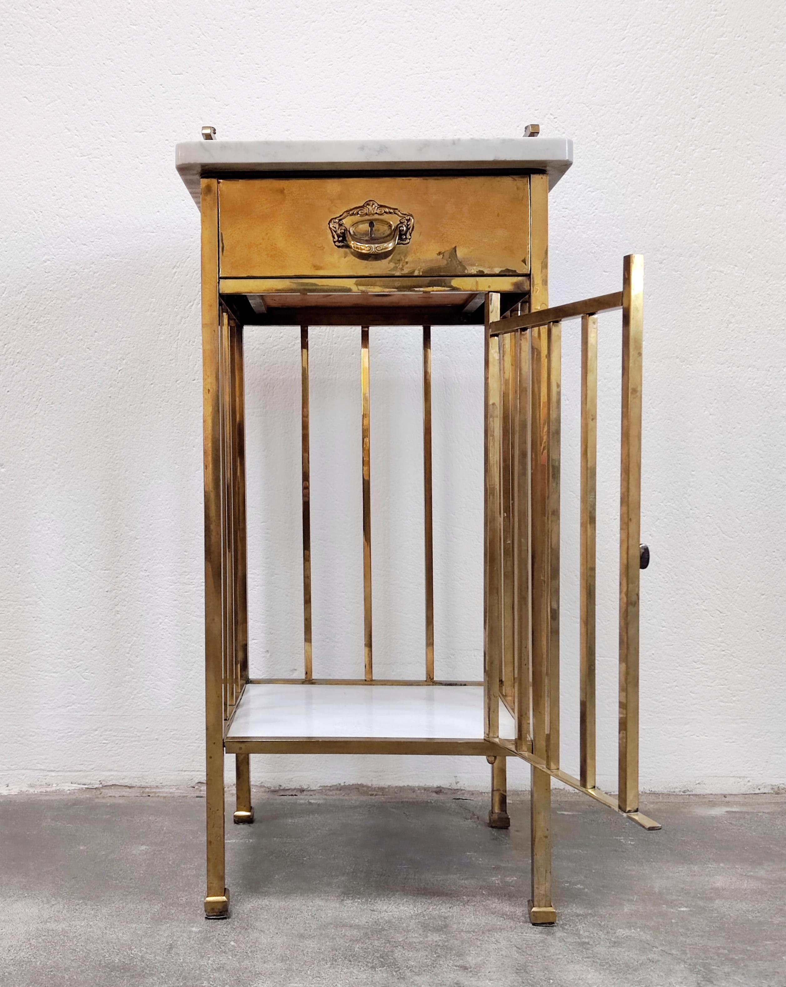 Art Deco / Viennese Secession Nightstand in Brass and Marble, Austria, 1900s 6