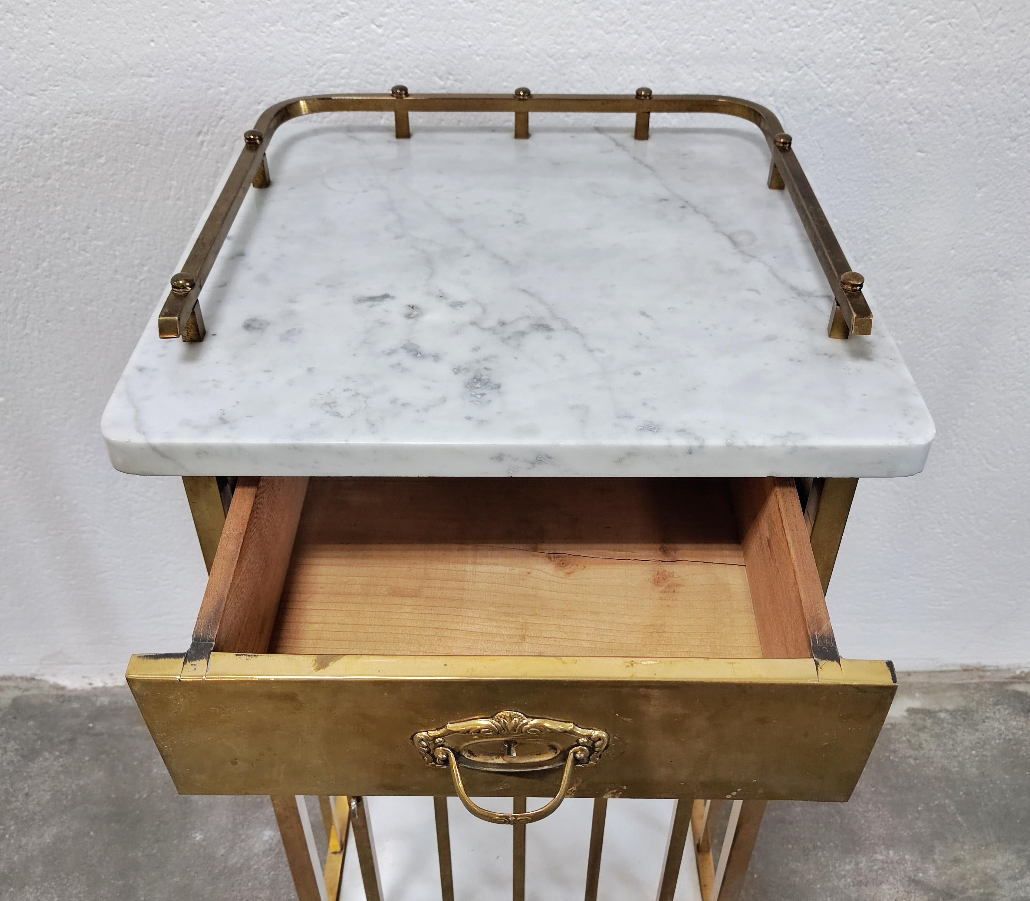 Vienna Secession Art Deco / Viennese Secession Nightstand in Brass and Marble, Austria, 1900s