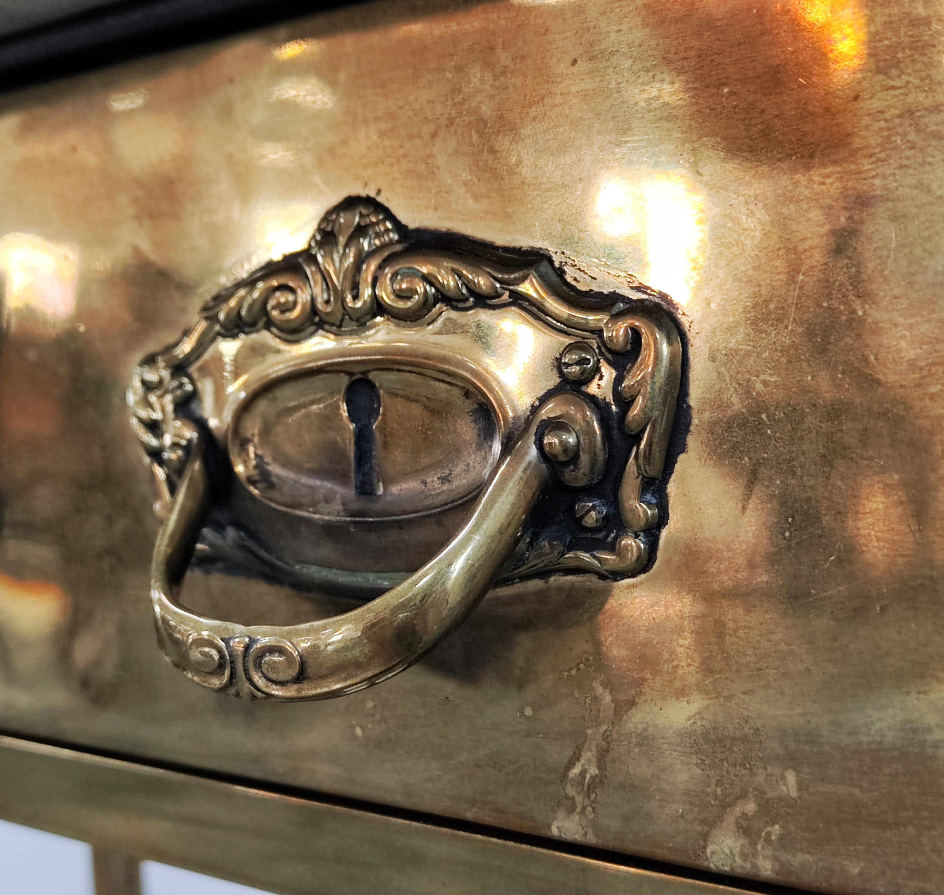 Austrian Art Deco / Viennese Secession Nightstand in Brass and Marble, Austria, 1900s