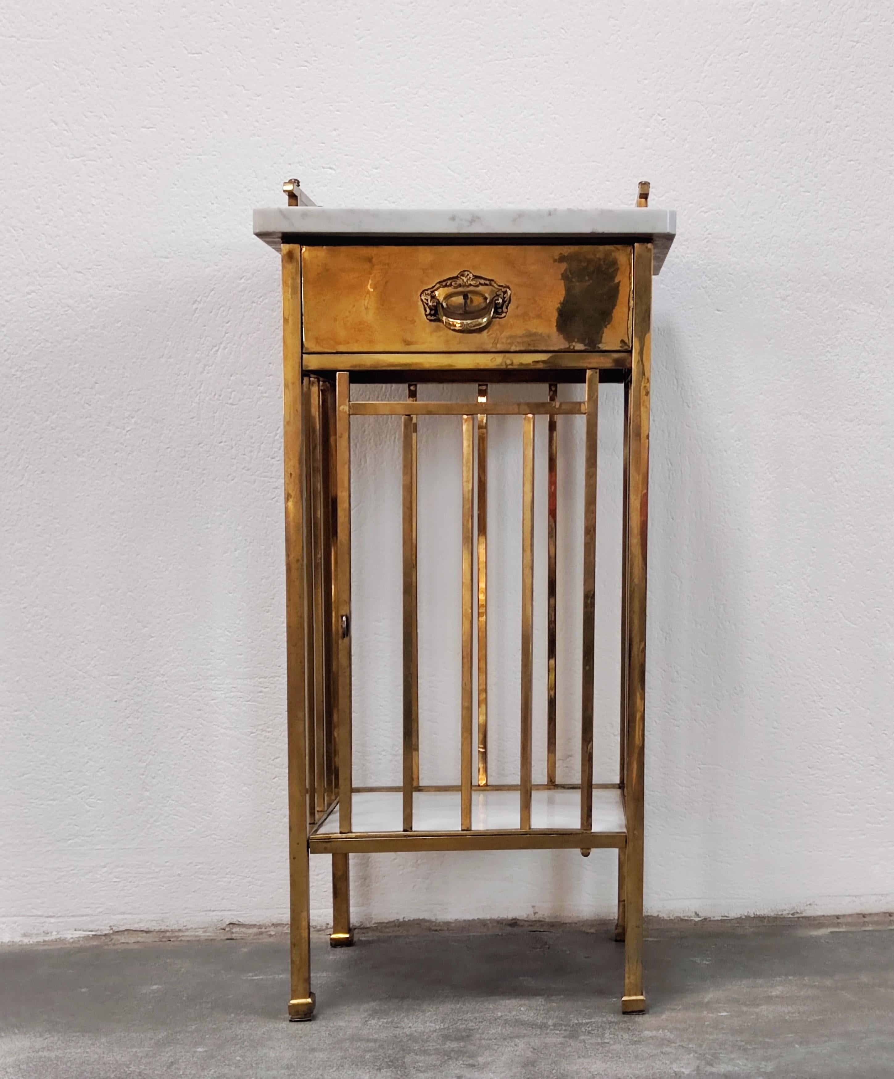 Art Deco / Viennese Secession Nightstand in Brass and Marble, Austria, 1900s 1
