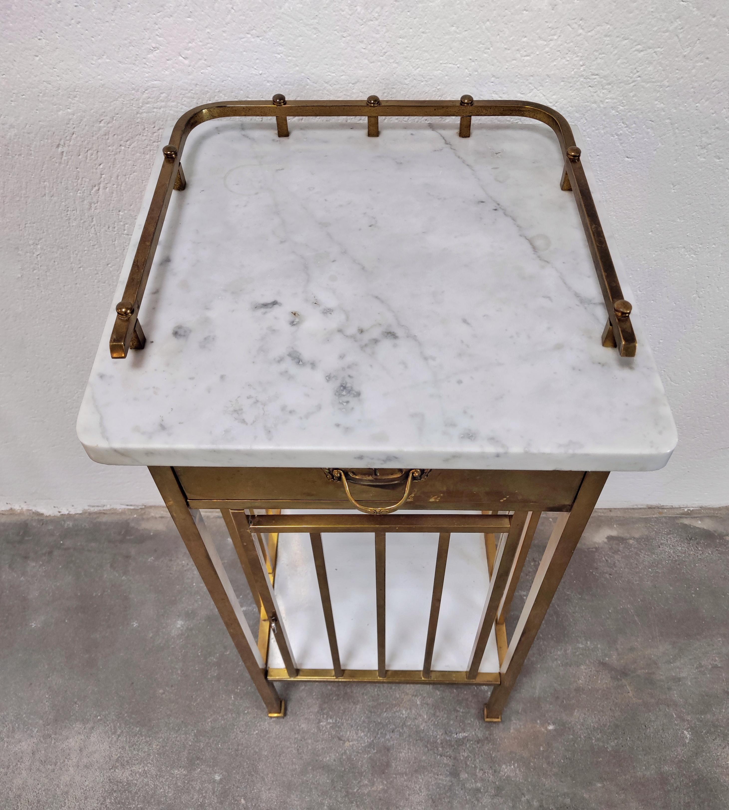 Art Deco / Viennese Secession Nightstand in Brass and Marble, Austria, 1900s 2