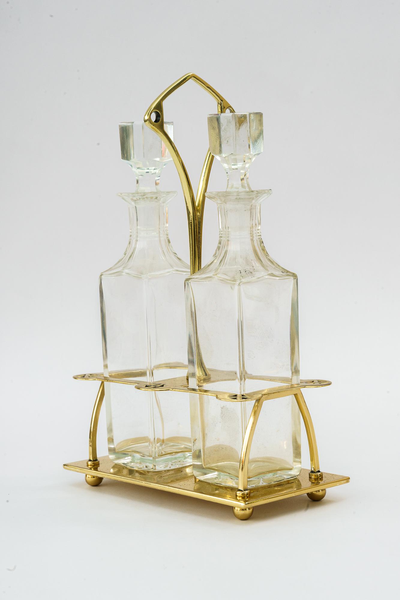 Austrian Art Deco Vinegar and Oil with Cut glass Around 1920s
