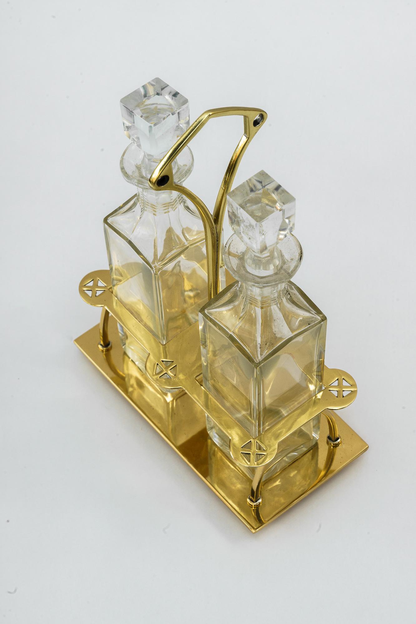 Lacquered Art Deco Vinegar and Oil with Cut glass Around 1920s