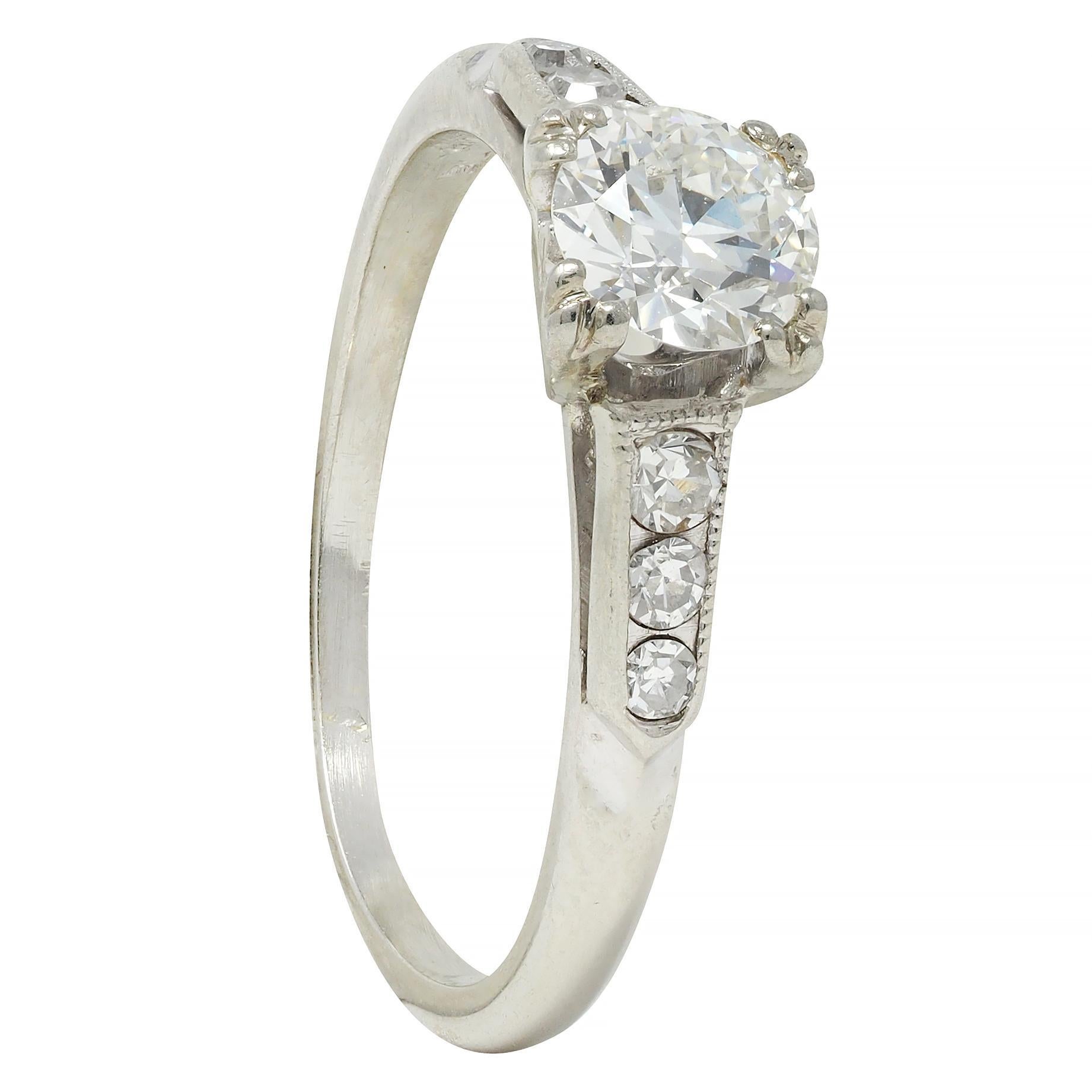 Art Deco Vintage 0.52 CTW European Diamond 18 Karat White Gold Engagement Ring For Sale 5