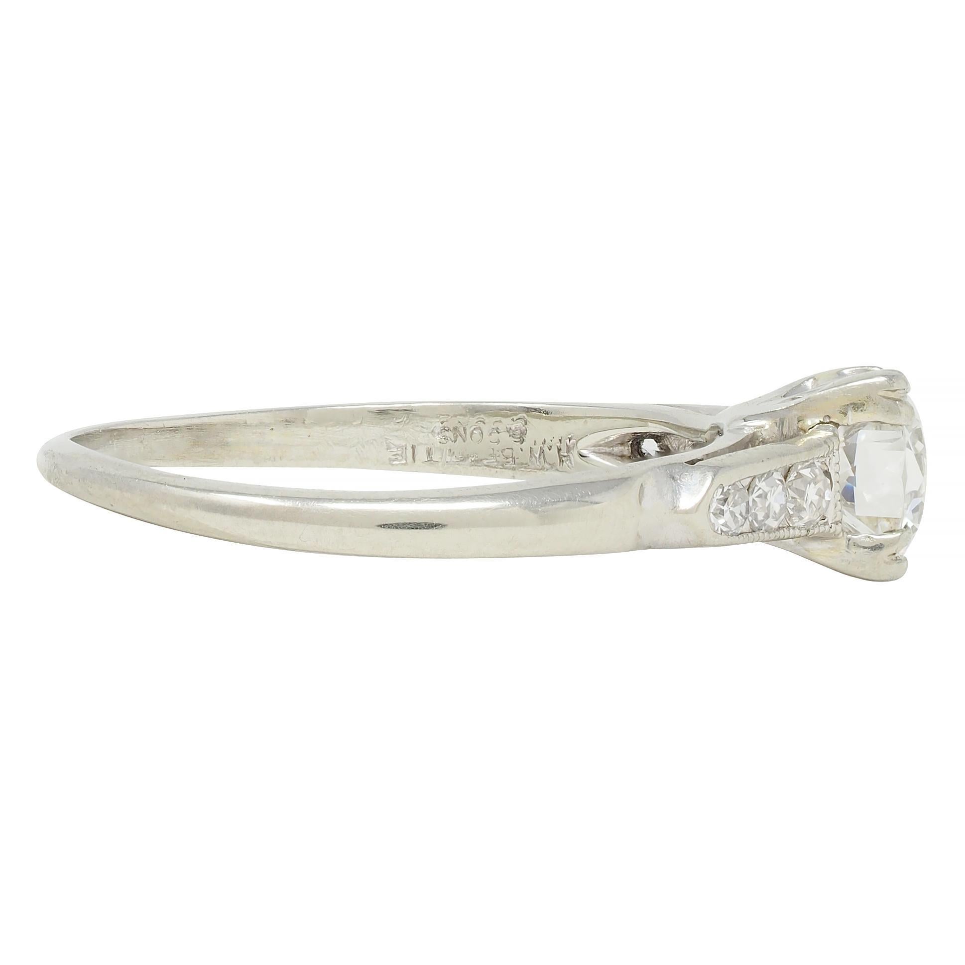Old European Cut Art Deco Vintage 0.52 CTW European Diamond 18 Karat White Gold Engagement Ring For Sale