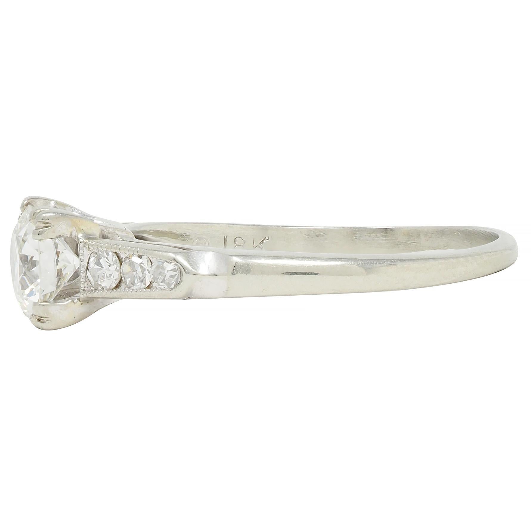 Women's or Men's Art Deco Vintage 0.52 CTW European Diamond 18 Karat White Gold Engagement Ring For Sale