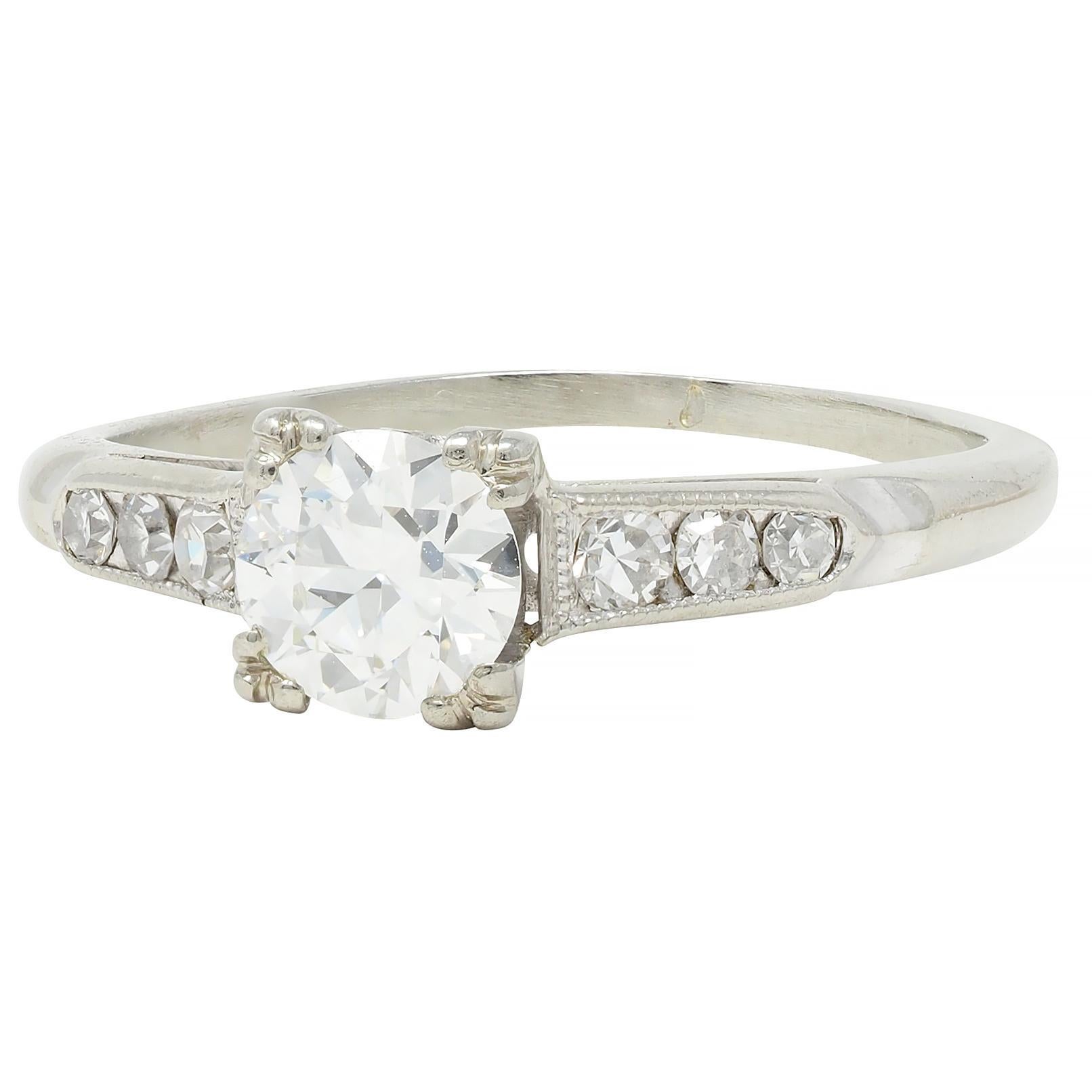 Art Deco Vintage 0.52 CTW European Diamond 18 Karat White Gold Engagement Ring For Sale 1