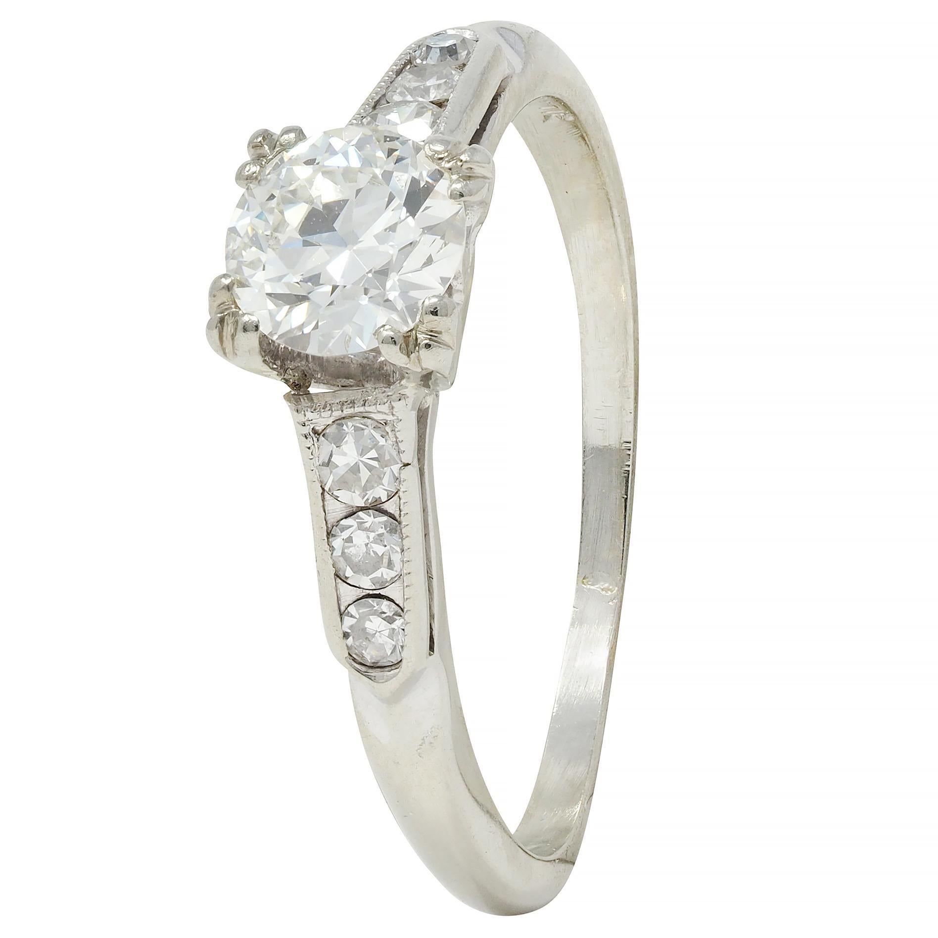 Art Deco Vintage 0.52 CTW European Diamond 18 Karat White Gold Engagement Ring For Sale 3