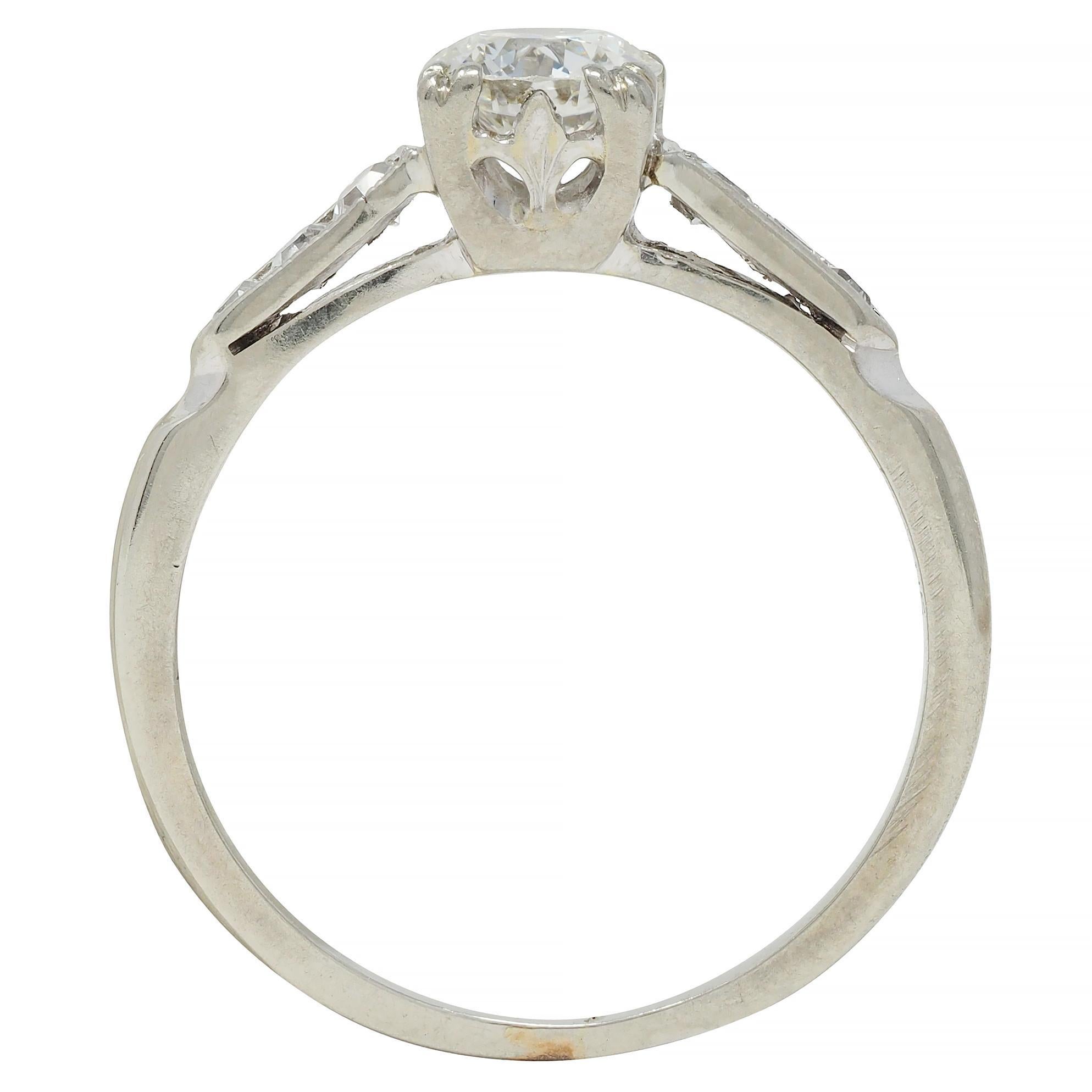 Art Deco Vintage 0.52 CTW European Diamond 18 Karat White Gold Engagement Ring For Sale 4