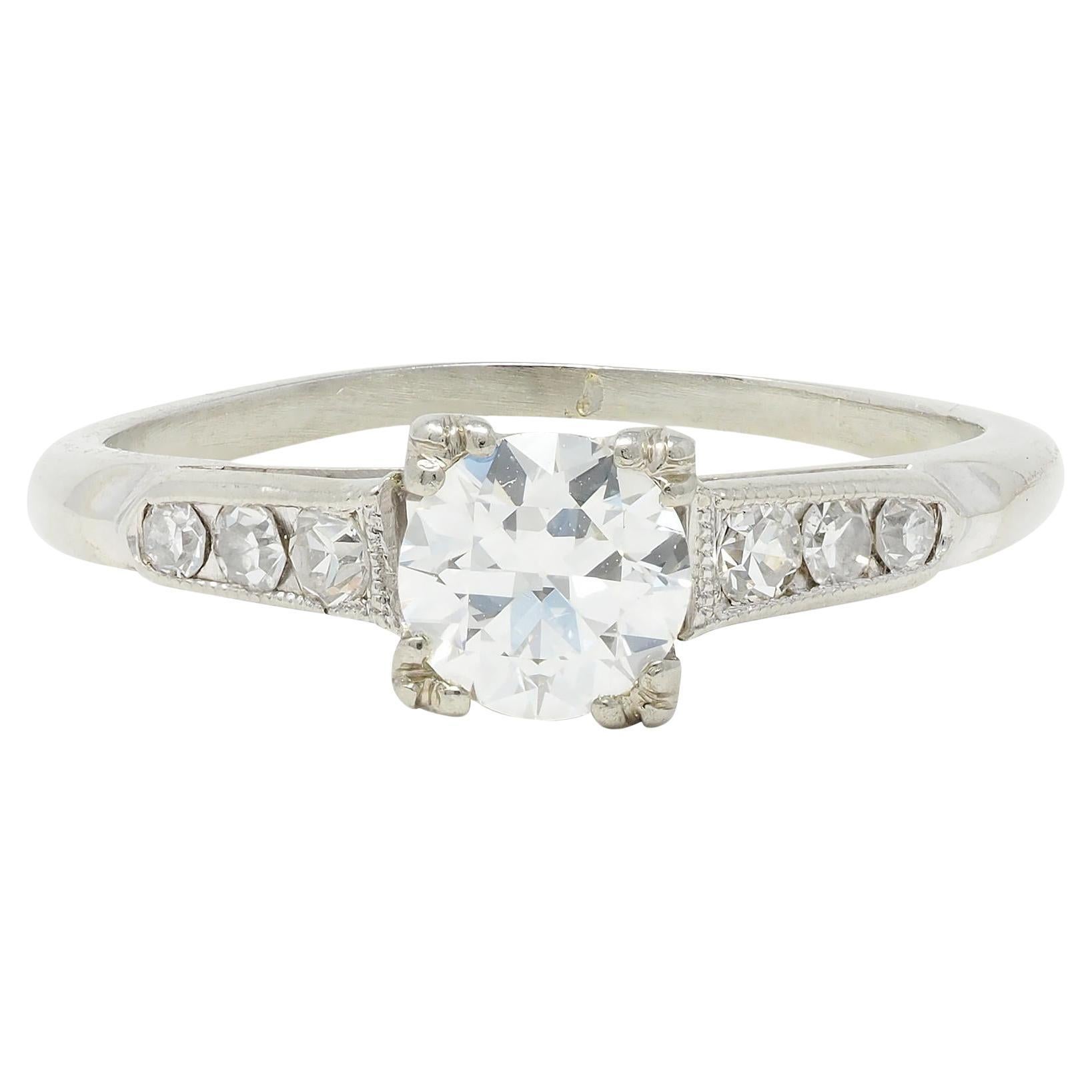 Art Deco Vintage 0.52 CTW European Diamond 18 Karat White Gold Engagement Ring