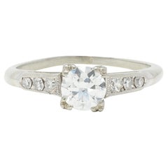 Art Deco Vintage 0.52 CTW European Diamond 18 Karat White Gold Engagement Ring