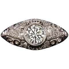 Art Deco Vintage 1 Carat Filigree White Gold Solitaire Ring