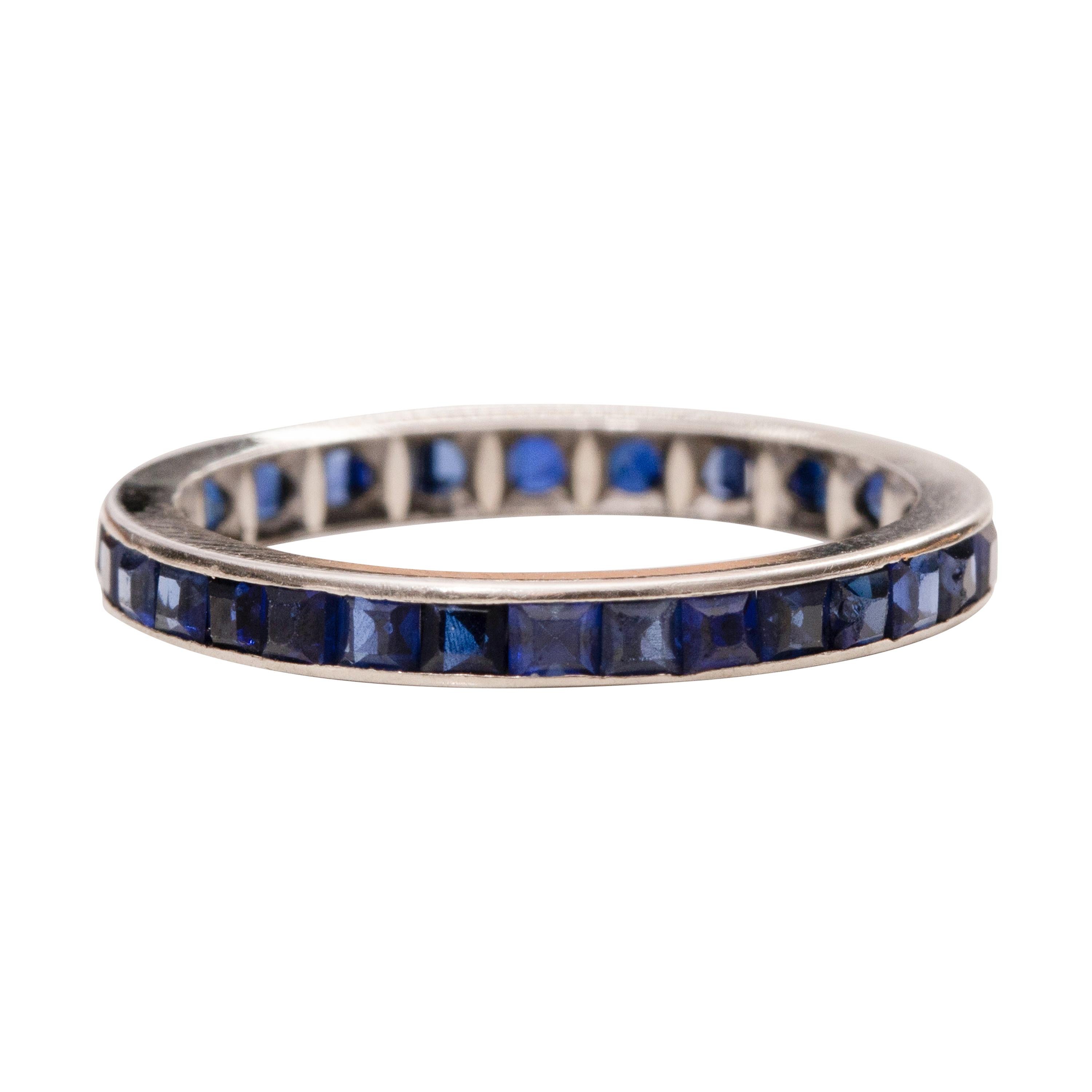 Lab-Created Blue Sapphire Five Stone Anniversary Band in Sterling Silver |  Zales