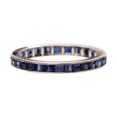 Art Deco Vintage 1 Carat Tw Blue Sapphire Platinum Eternity Band