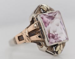 Anello Art Deco Vintage in oro bianco e giallo a 10 carati con ametista