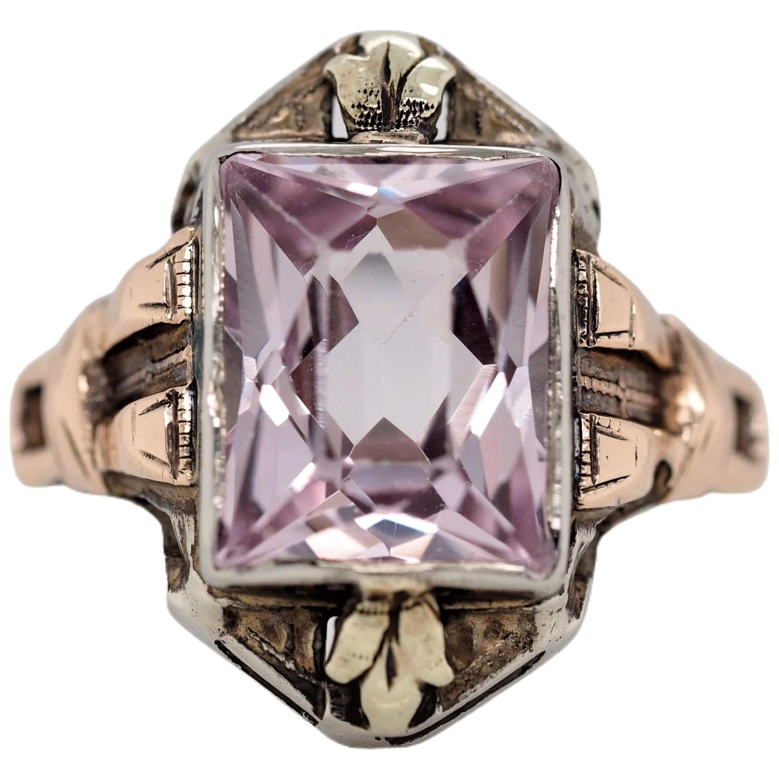 Vintage-Art-déco-Ring aus 10 Karat Weiß- und Gelbgold mit Amethyst im Angebot