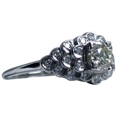 Art Deco Vintage 14 Karat White Gold Diamond Cluster Ring Engagement Ring
