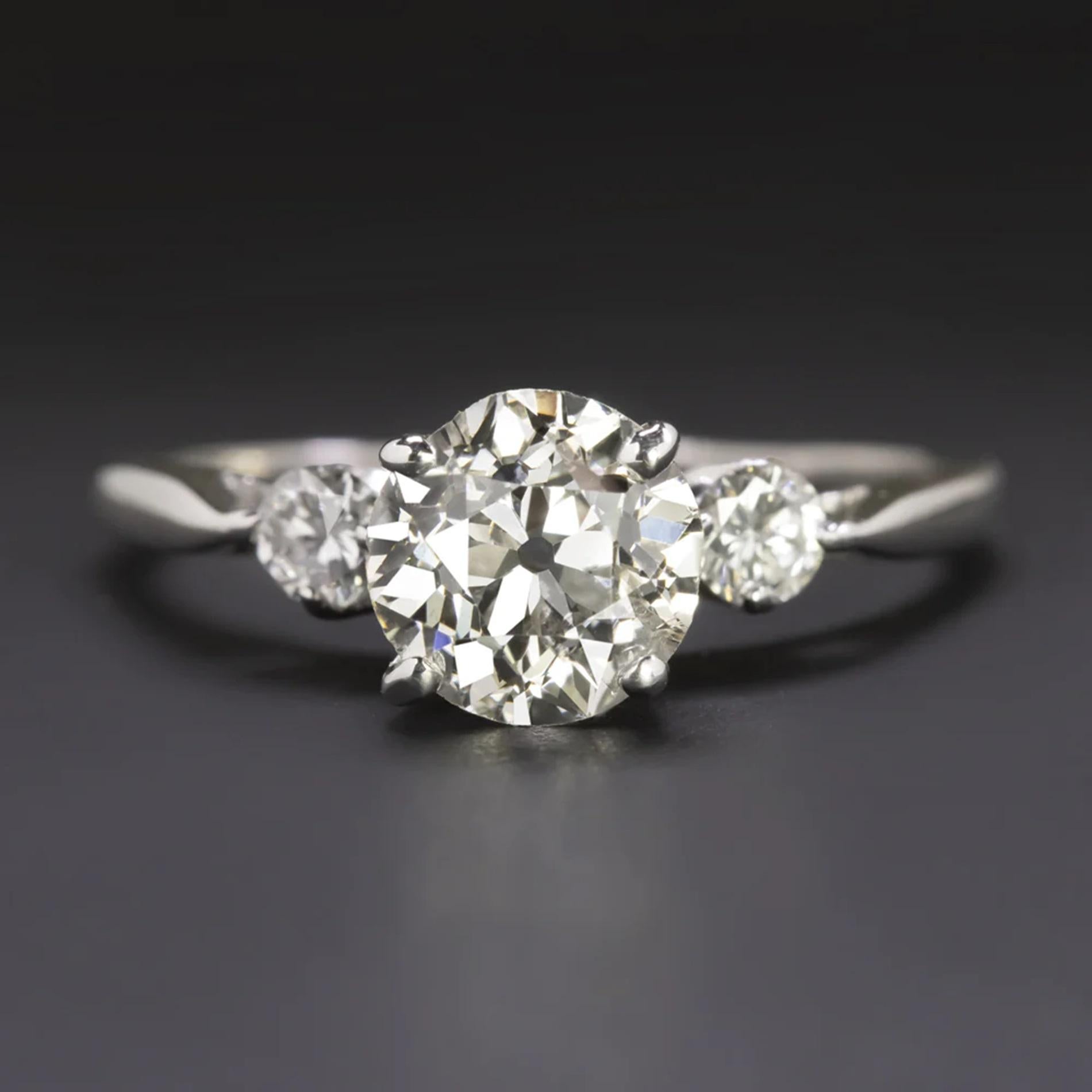 Contemporary Art Deco Vintage 1.43 Old Brilliant Cut diamond platinum cocktail ring  For Sale