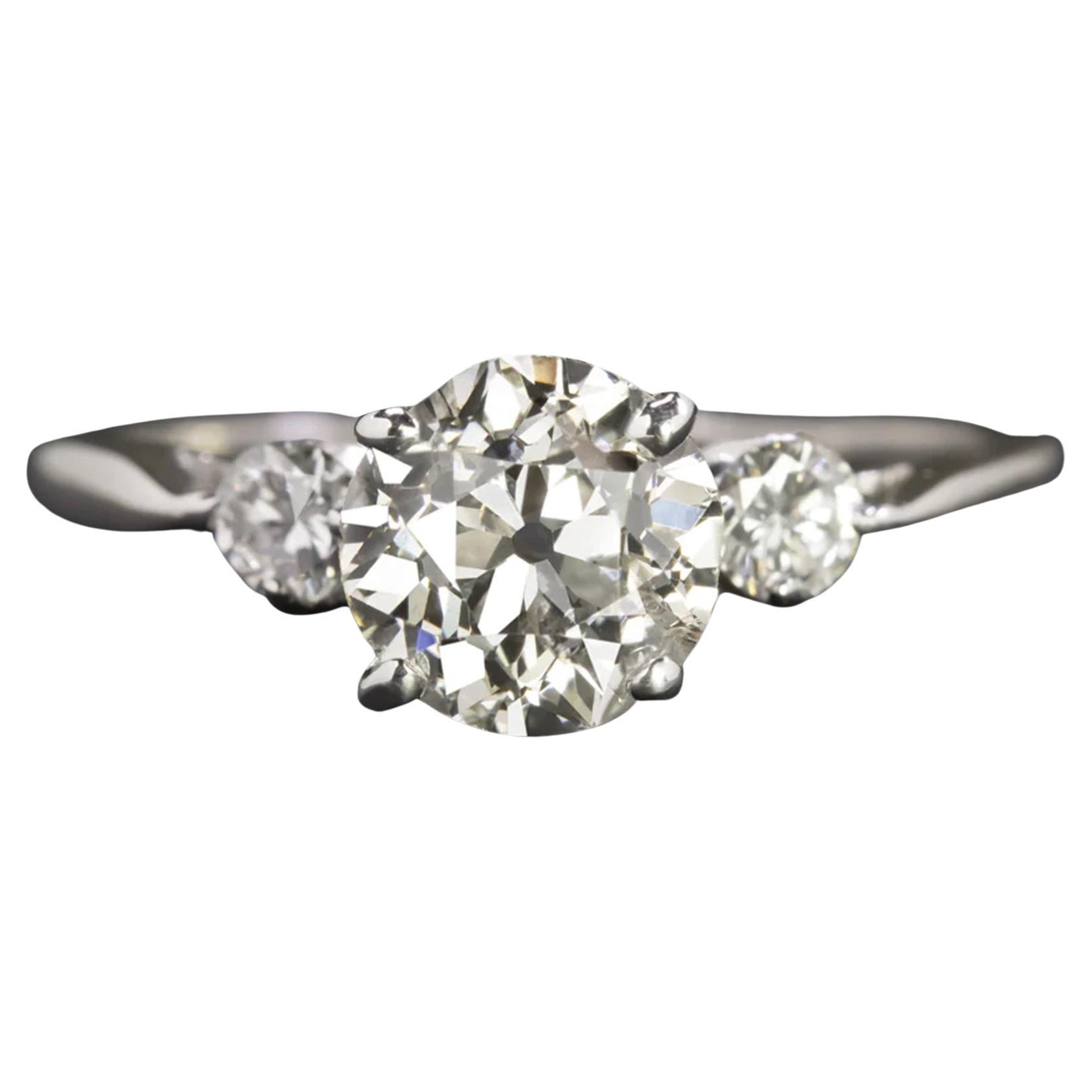 Art Deco Vintage 1.43 Old Brilliant Cut diamond platinum cocktail ring  For Sale