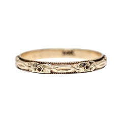 Art Deco Antique 14 Karat Gold Etched Wedding Band Thin Stackable Milgrain