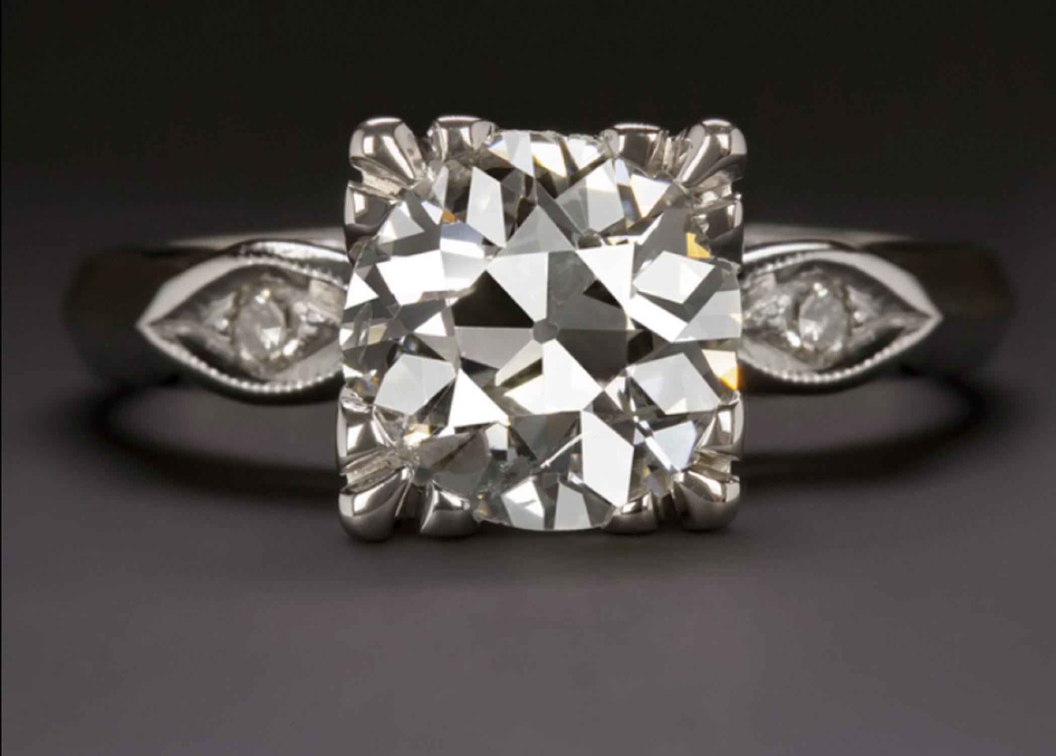 Art Deco Vintage 1.80 Carats Old European Diamond Engagement Gold Ring In New Condition In Rome, IT