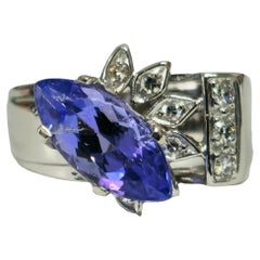 Art Deco Vintage 2.05 Carat Tanzanite Diamond Cocktail Ring 