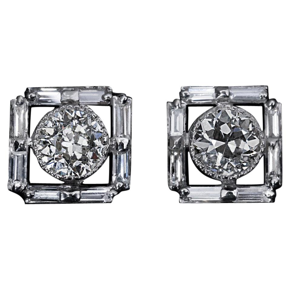 Diamond Platinum Stud Earrings at 1stDibs