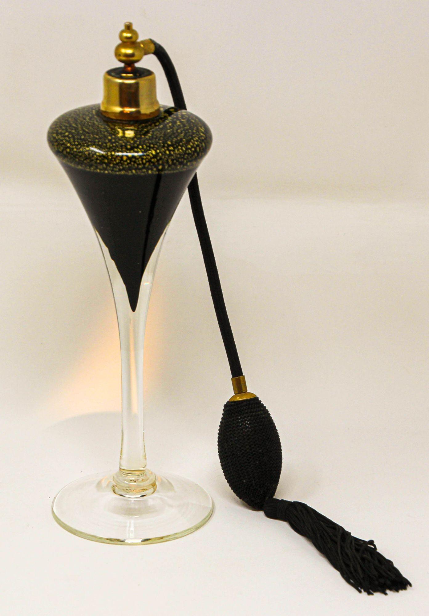Art Deco Vintage Archimede Seguso Tall Black and Gold Perfume Bottle 1960s 3