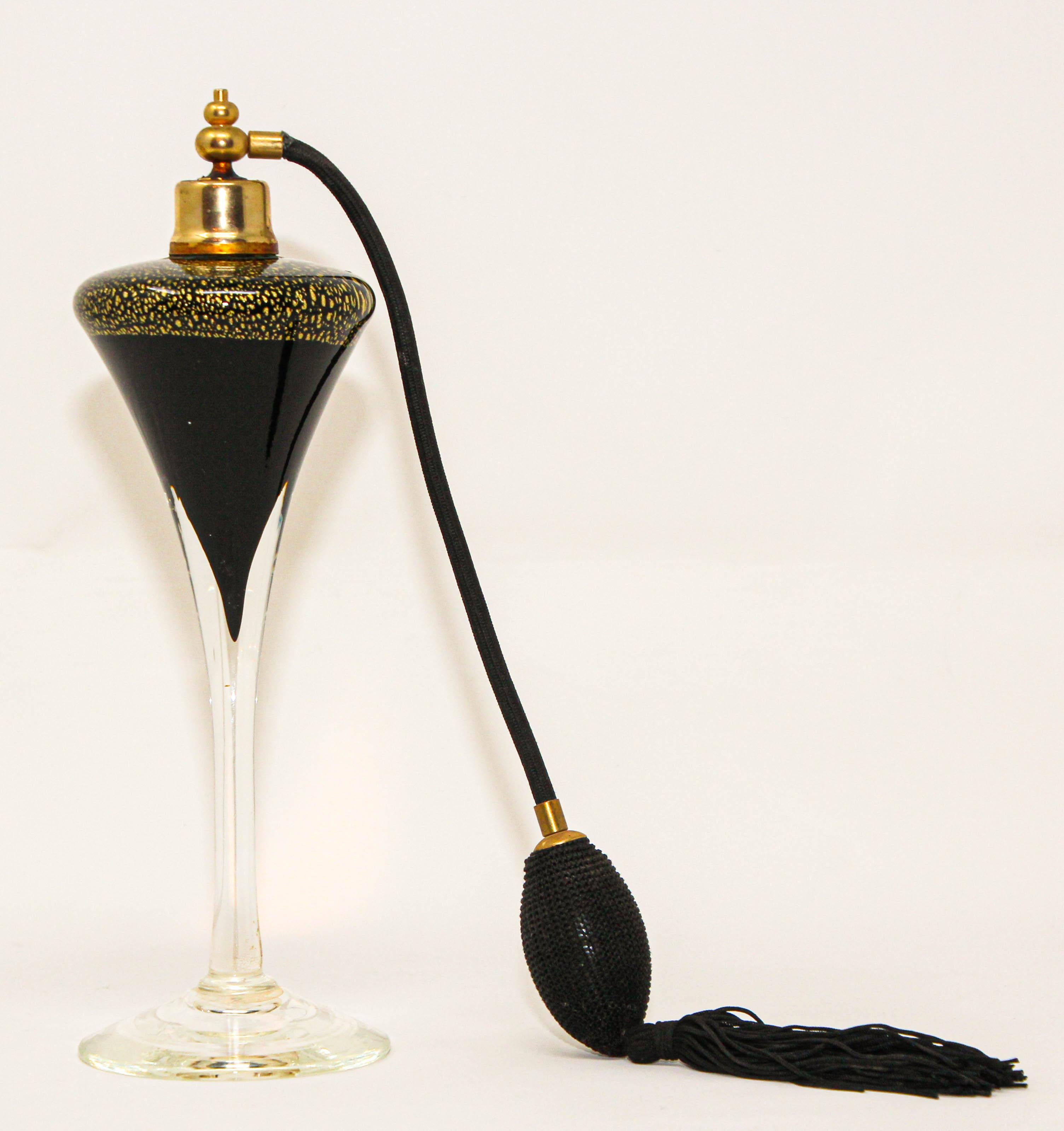Art Deco Vintage Archimede Seguso Tall Black and Gold Perfume Bottle 1960's 8