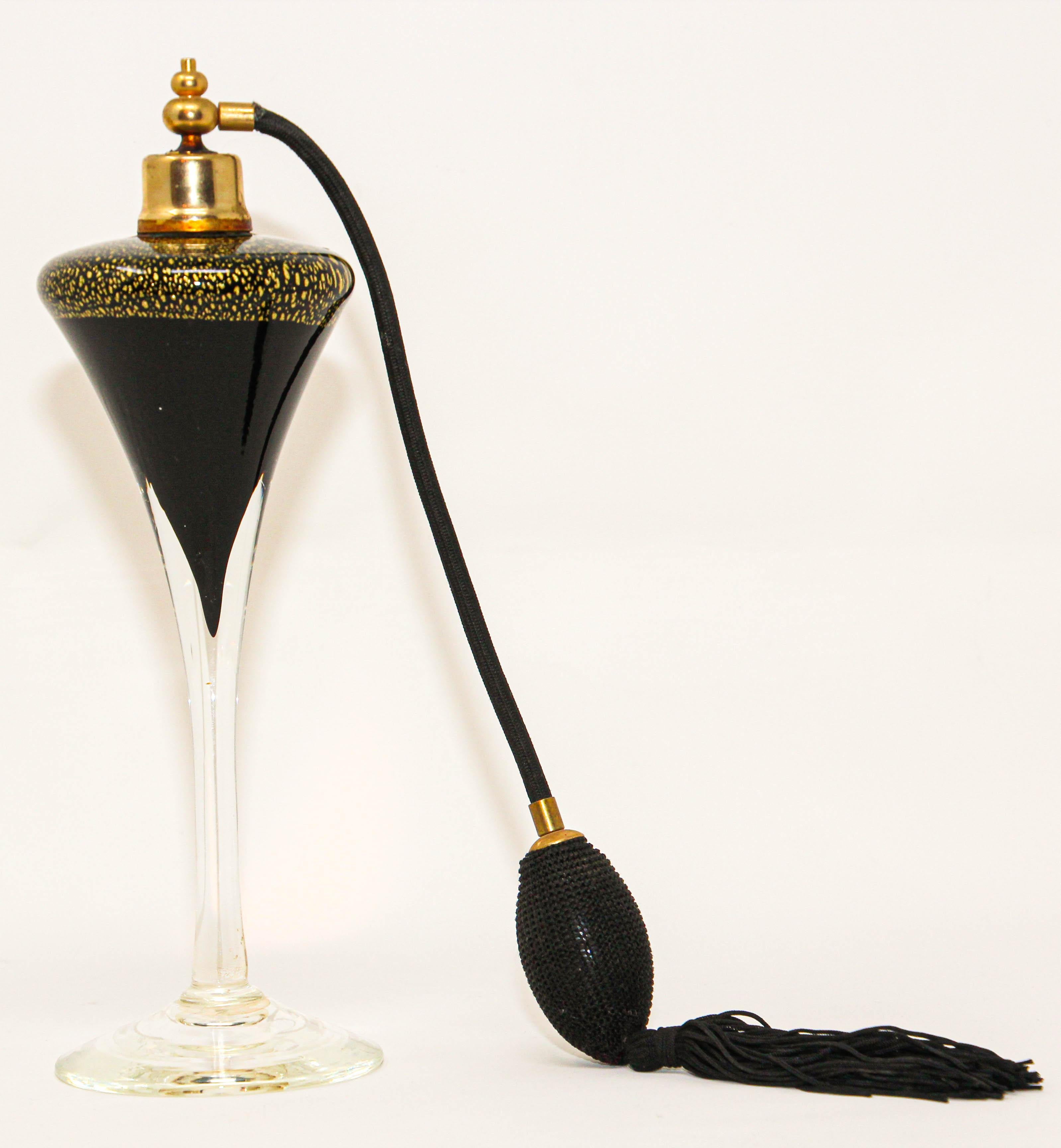 Art Deco Vintage Archimede Seguso Tall Black and Gold Perfume Bottle 1960's 9