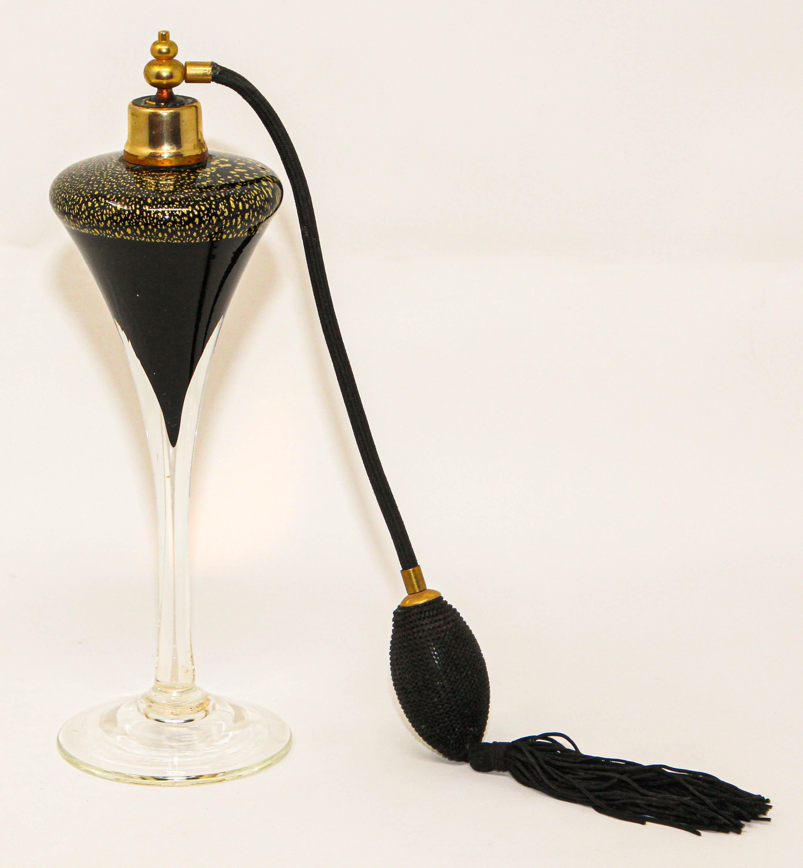 Art Deco Vintage Archimede Seguso Tall Black and Gold Perfume Bottle 1960's 10