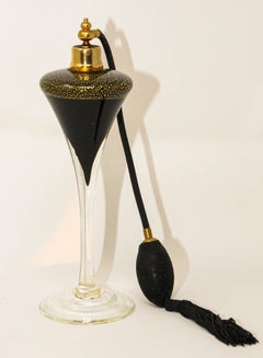 Art Deco Vintage Archimede Seguso Tall Black and Gold Perfume Bottle 1960's