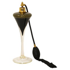 Grande bouteille de parfum Art Déco Vintage Archimede Seguso noire et dorée des années 1960