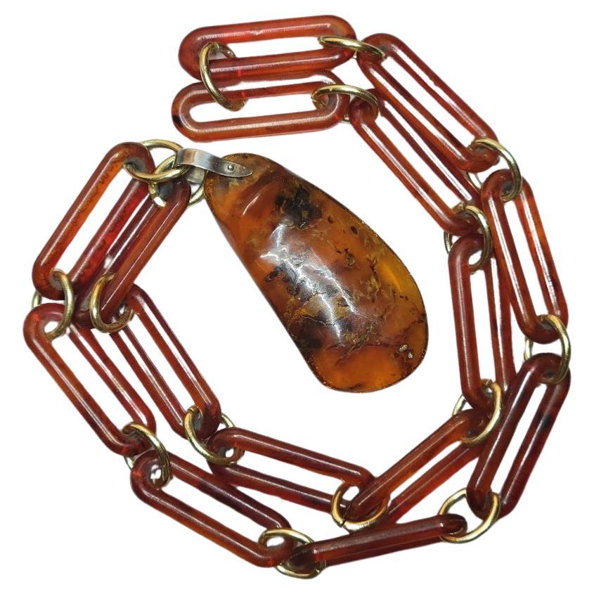 Art Deco Vintage Baltic Amber Pendant For Sale