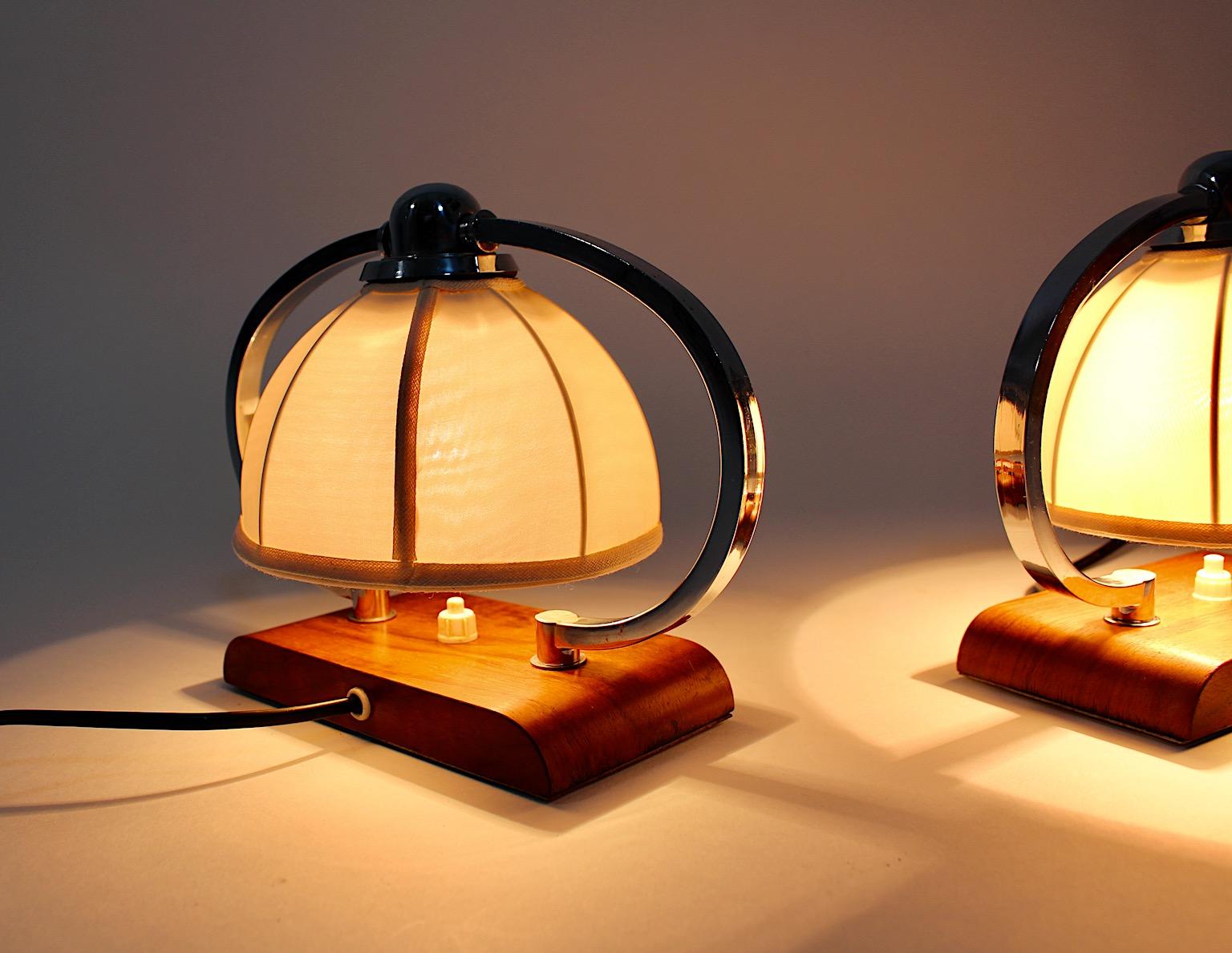 Art Deco Vintage Bedside Lamps Table Lamps Walnut Chromed Metal 1925 Austria For Sale 5