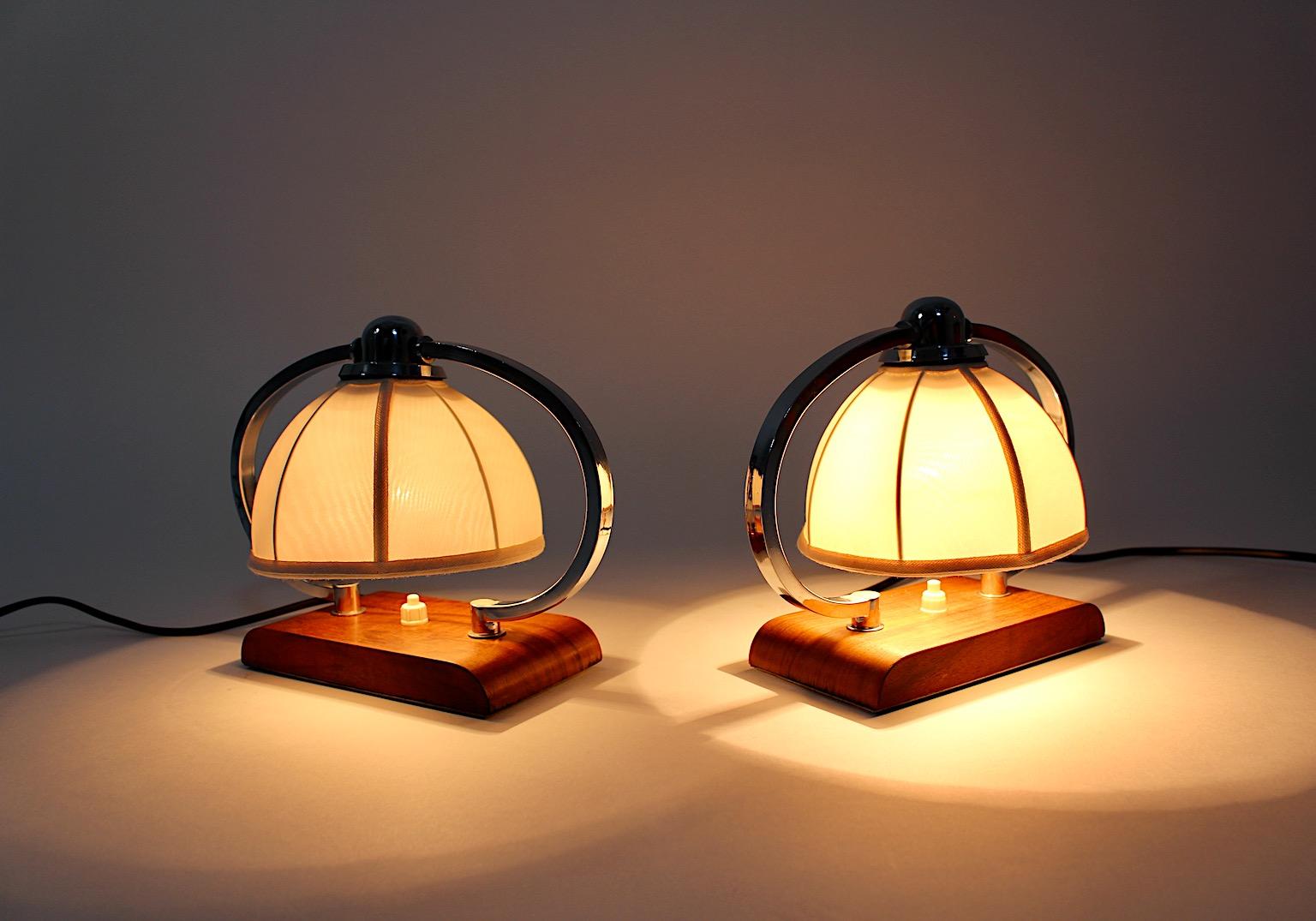 Art Deco Vintage Bedside Lamps Table Lamps Walnut Chromed Metal 1925 Austria For Sale 7