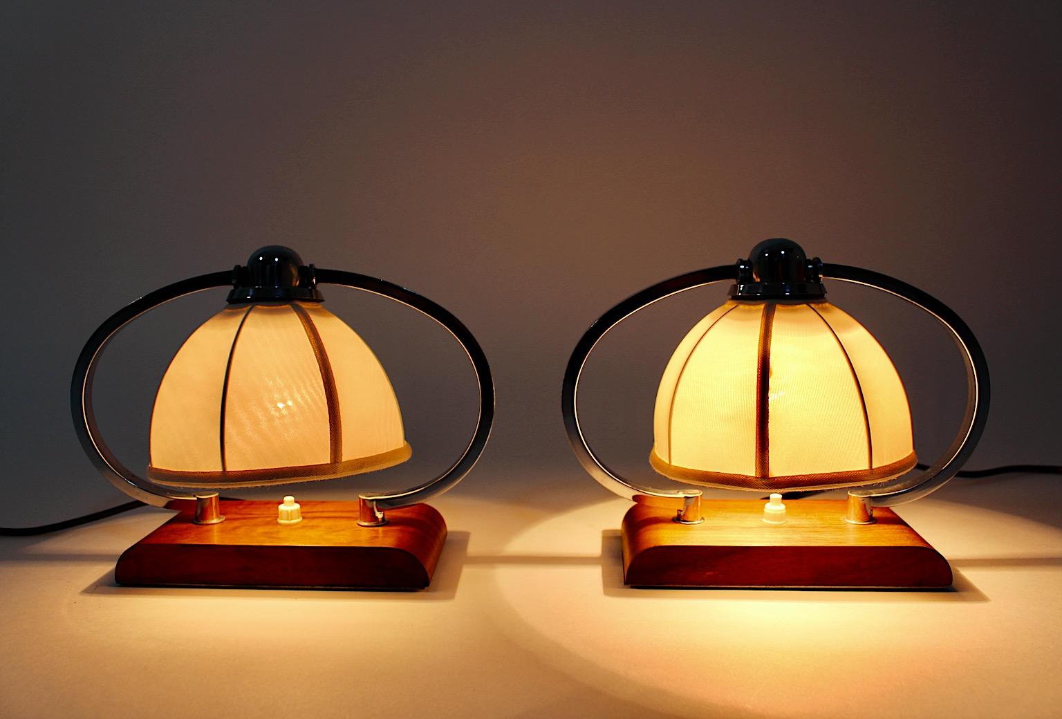 Art Deco Vintage Bedside Lamps Table Lamps Walnut Chromed Metal 1925 Austria For Sale 2