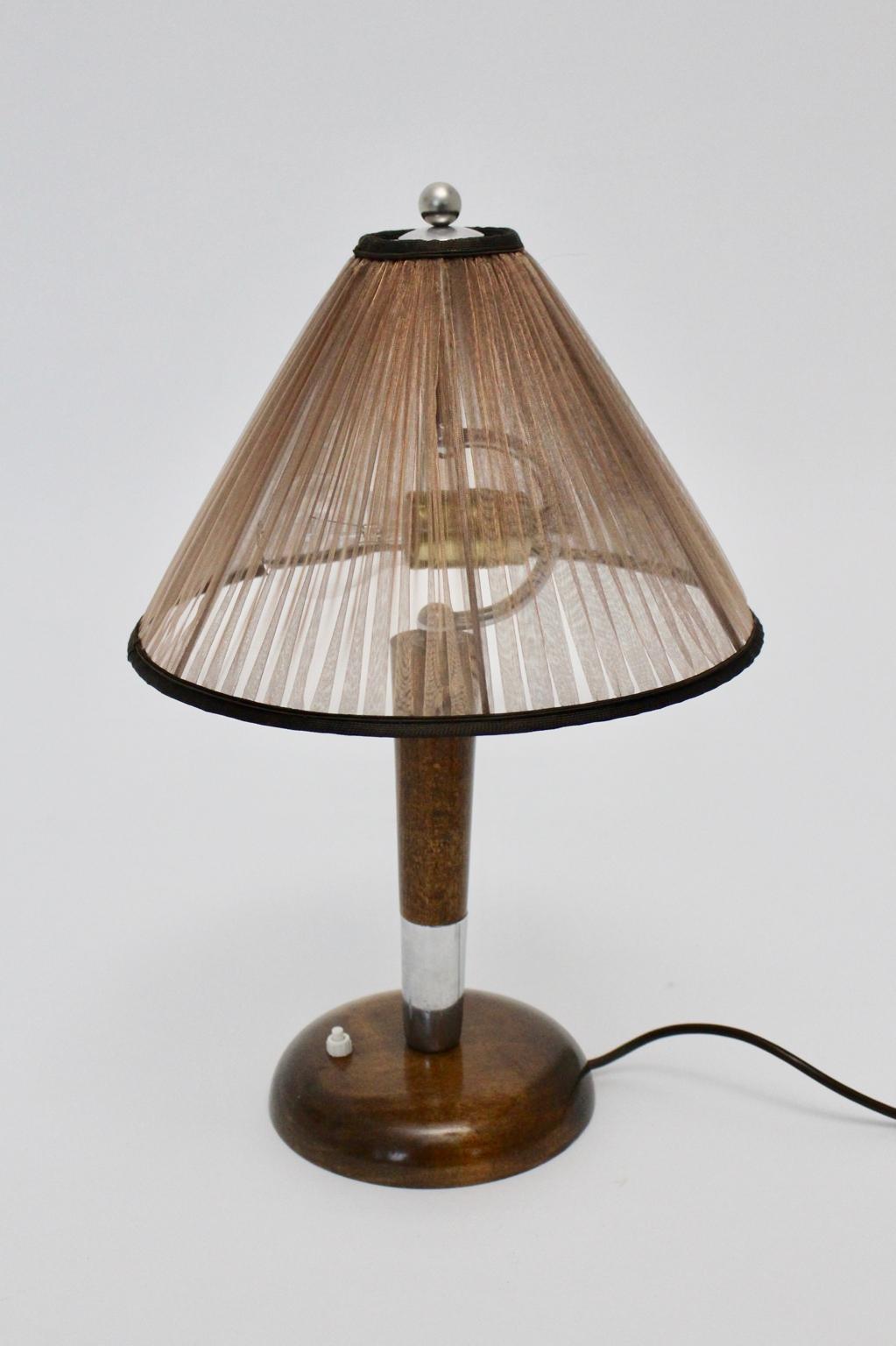 Art déco Art of Vintage Beech Nickel Chocolate Brown Mocca Table Lamp c 1930 Austria en vente