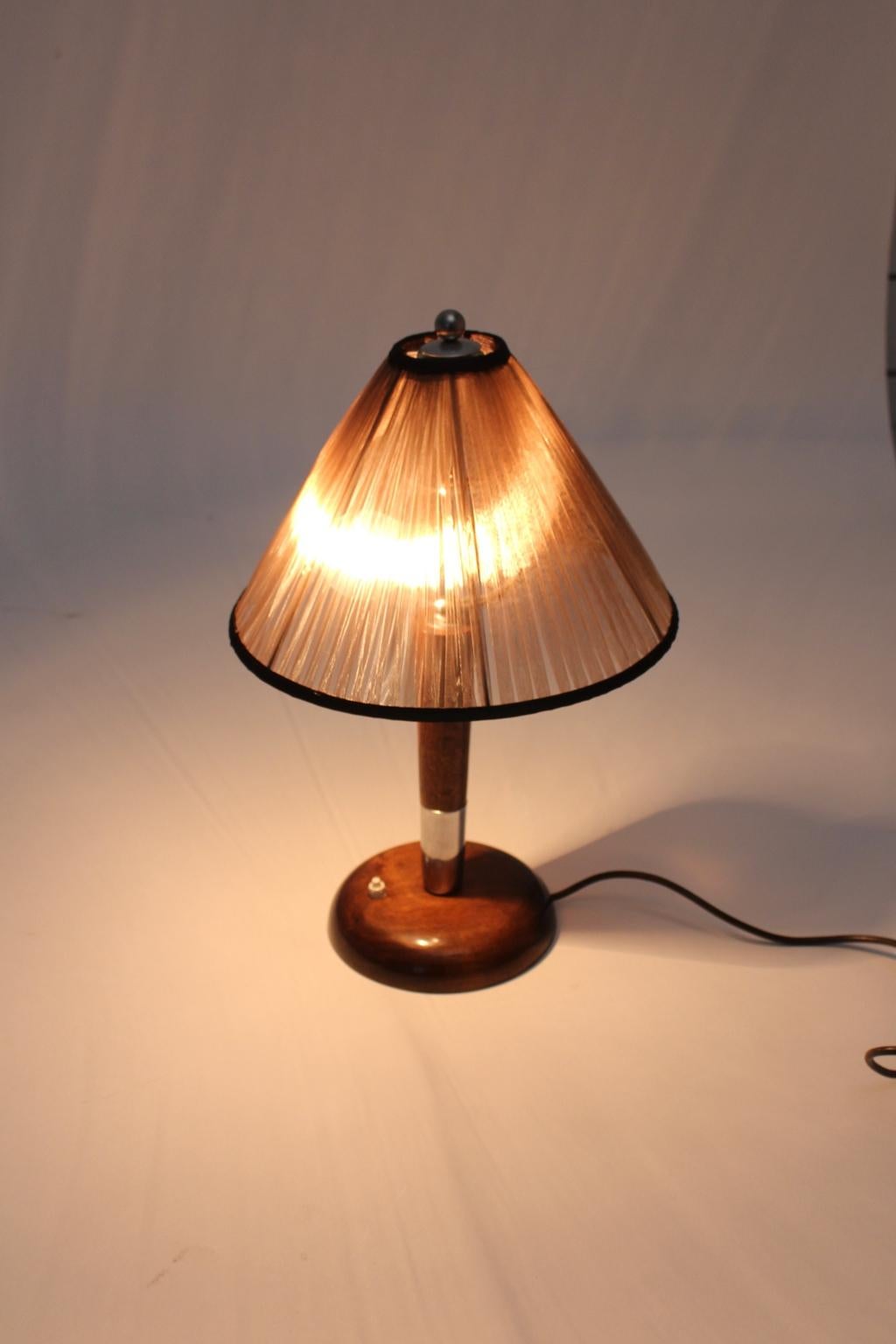 Plated Art Deco Vintage Beech Nickel Table Lamp circa 1930 Austria For Sale