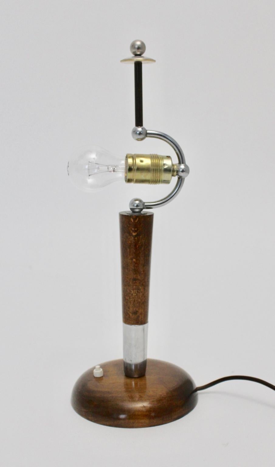Art of Vintage Beech Nickel Chocolate Brown Mocca Table Lamp c 1930 Austria en vente 2