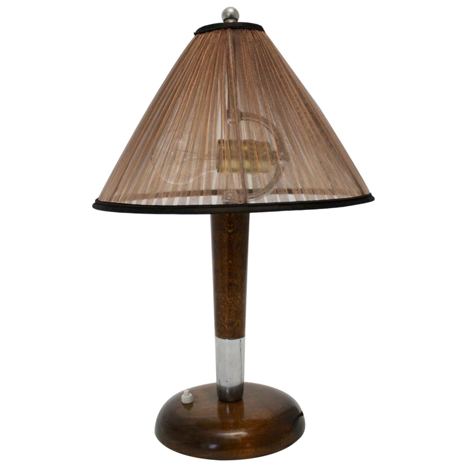 Art Deco Vintage Beech Nickel Chocolate Brown Mocca Table Lamp c 1930 Austria