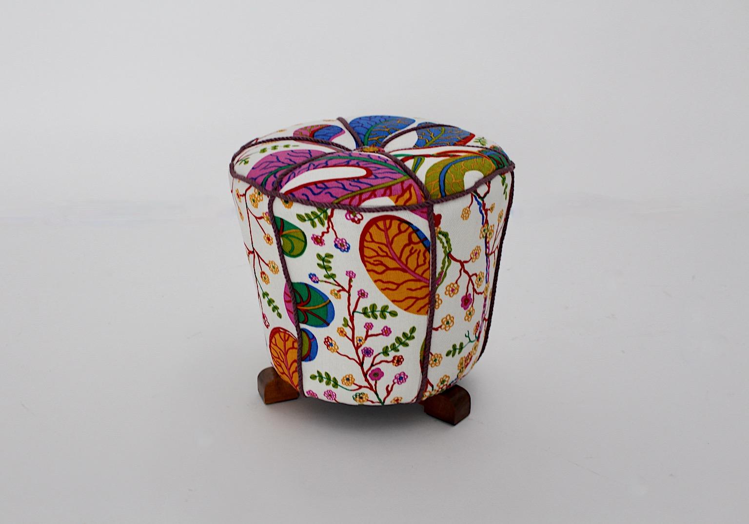 Mid-20th Century Art Deco Vintage Beech Pouf or Stool  Josef Frank Fabric 1930s Austria For Sale