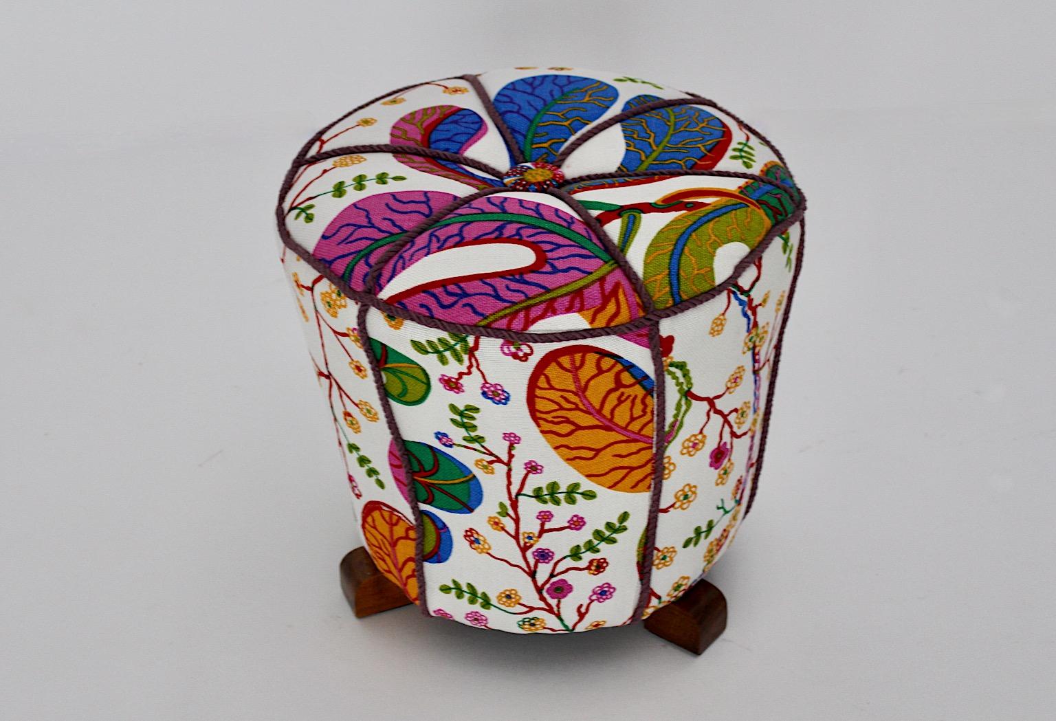 Art Deco Vintage Beech Pouf or Stool  Josef Frank Fabric 1930s Austria For Sale 2