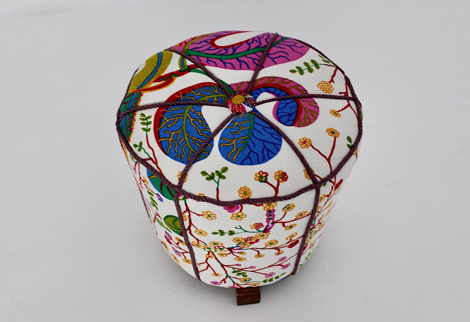 Art Deco Vintage Beech Pouf or Stool  Josef Frank Fabric 1930s Austria For Sale 3