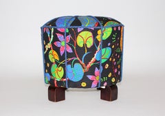 Art Deco Vintage Beech Pouf Stool with Josef Frank Fabric, 1930s, Austria