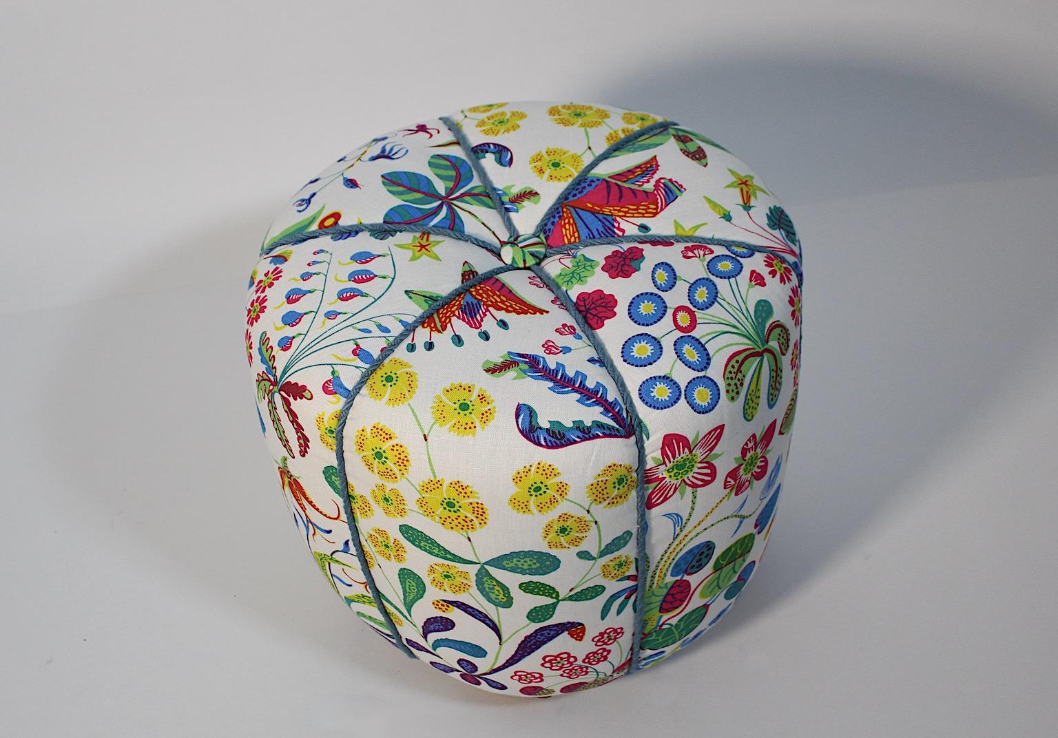 Art Deco Vintage Beech White Josef Frank Fabric Pouf or Stool 1930s Vienna For Sale 3