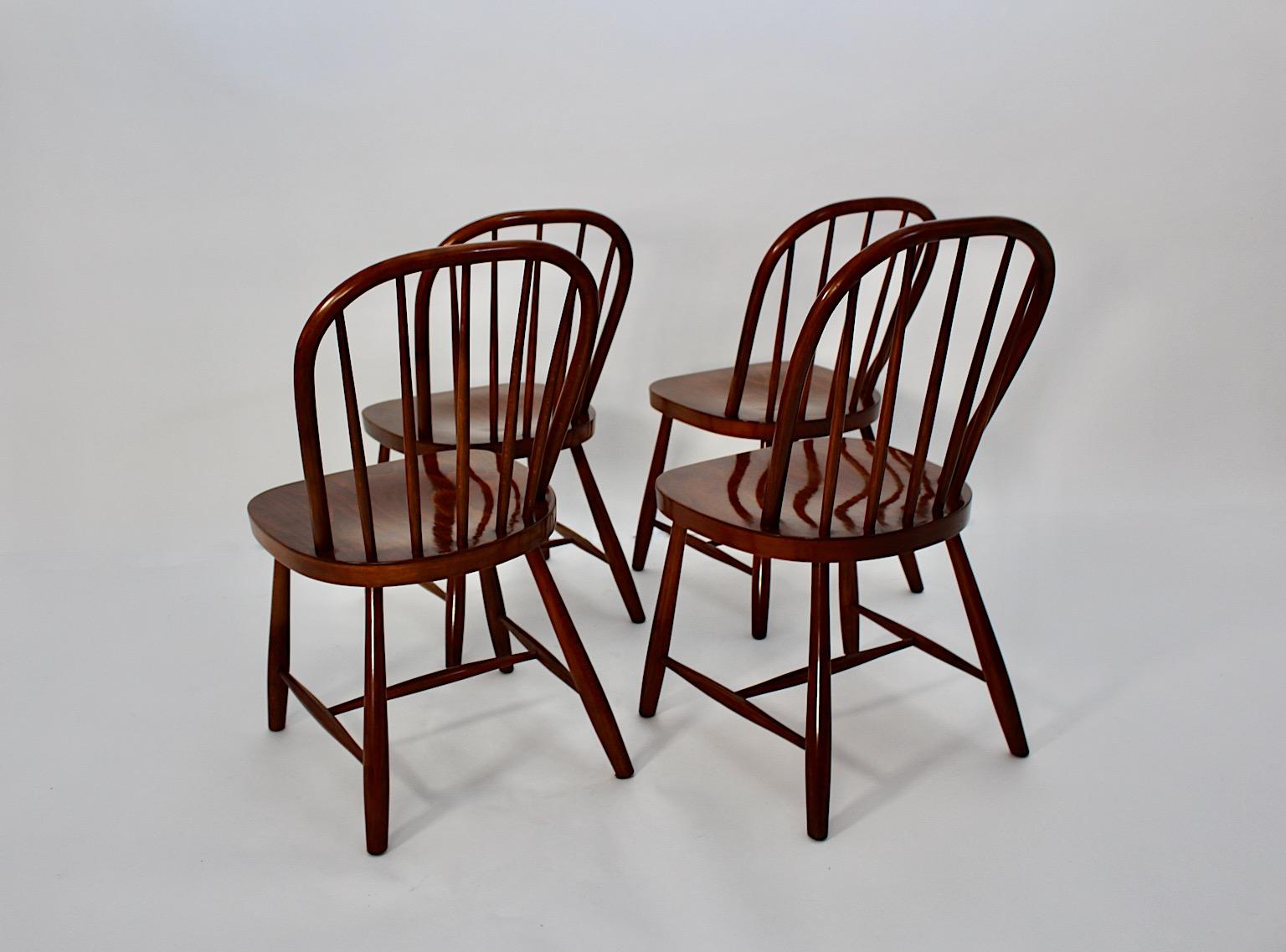 Art Deco Vintage Beech Windsor Dining Room Chairs Four Josef Frank 1920s Vienna For Sale 15