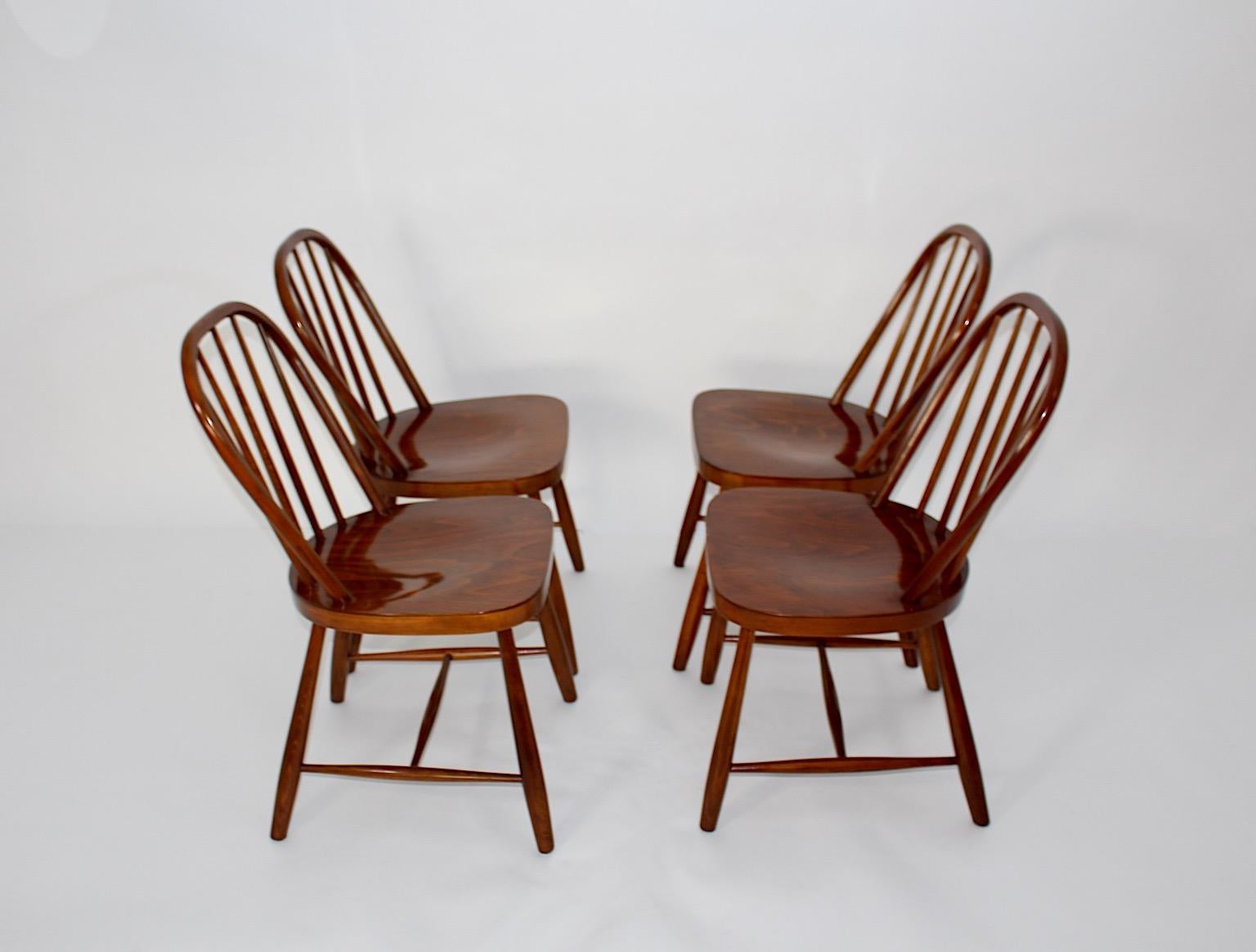 Austrian Art Deco Vintage Beech Windsor Dining Room Chairs Four Josef Frank 1920s Vienna For Sale