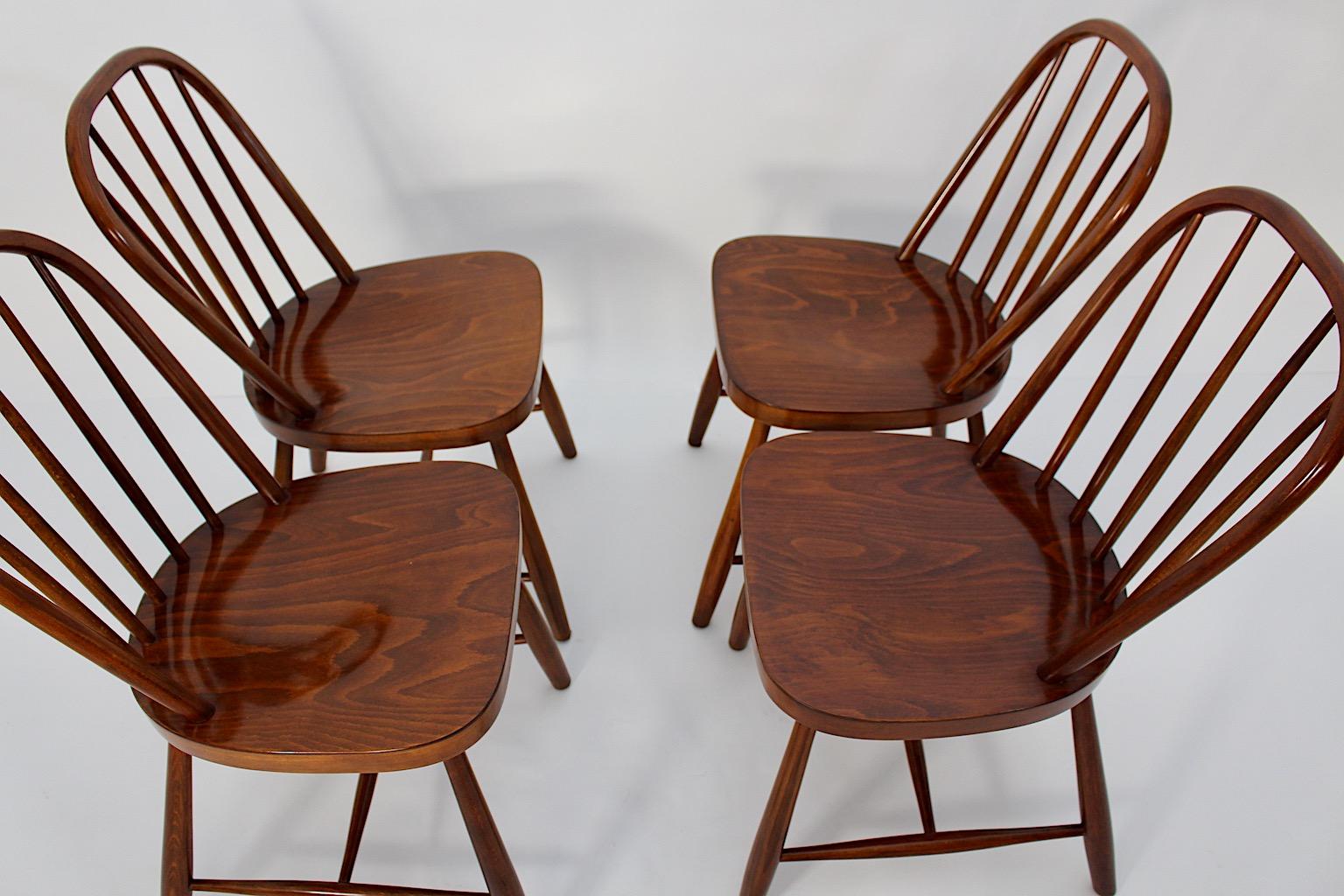 Early 20th Century Art Deco Vintage Beech Windsor Dining Room Chairs Four Josef Frank 1920s Vienna For Sale